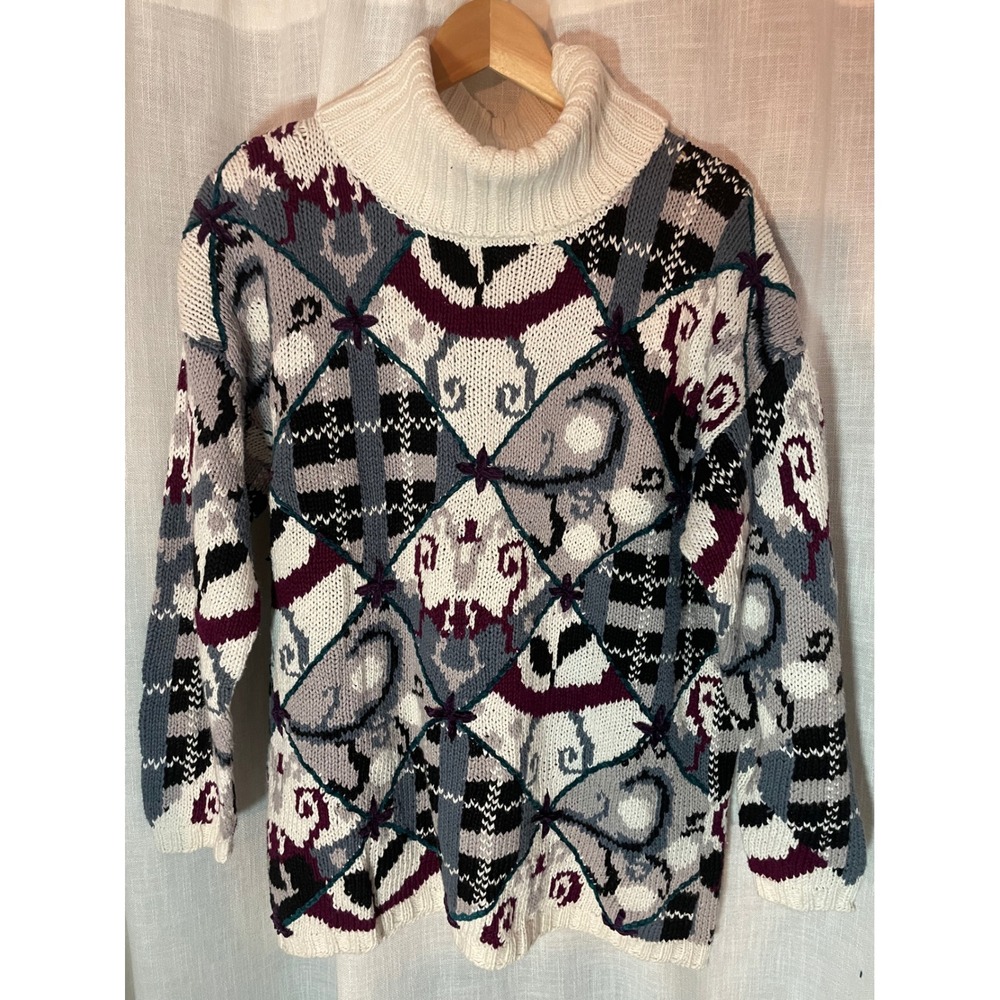 Reference Point Women's M Knit Turtleneck Sweater Abstract Pattern Long Sleeve